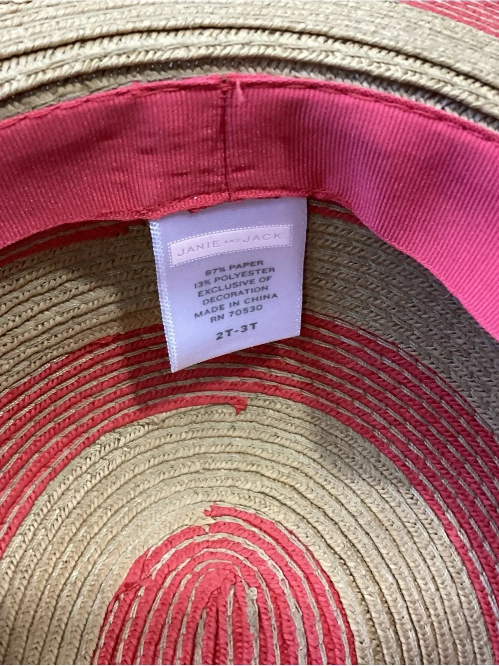 Janie And Jack Striped Straw Sun Hat Size 2T-3T